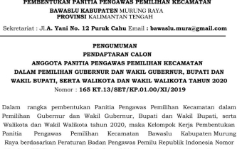 PENGUMUMAN REKRUTMEN PANITIA PENGAWAS KECAMATAN 2019