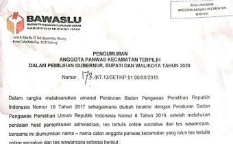 PENGUMUMAN HASIL SELEKSI PANWASCAM 2019